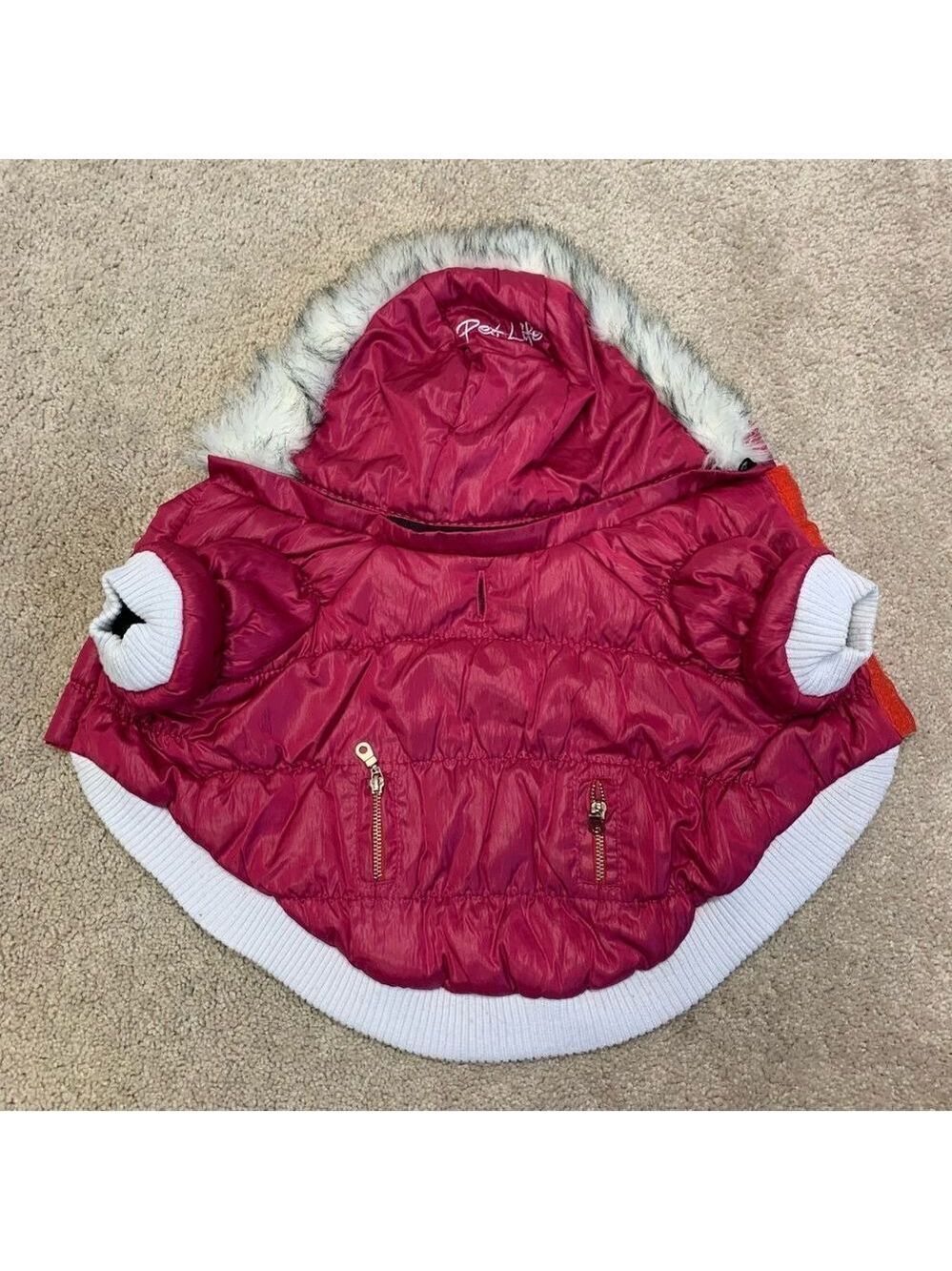 SMALL dog pink Thinsulate Puffer faux fur lined hooded jacket coat Sz S pet
